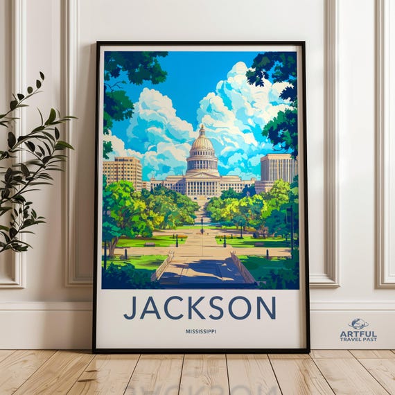 Jackson Mississippi Capitol Building Wall Art Cityscape Print Architectural Artwork Urban Decor Skyline Illustration