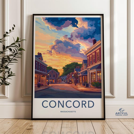 Concord Massachusetts Wall Art Print Vintage Style Poster Cityscape Artwork Home Decor Town Street Scene