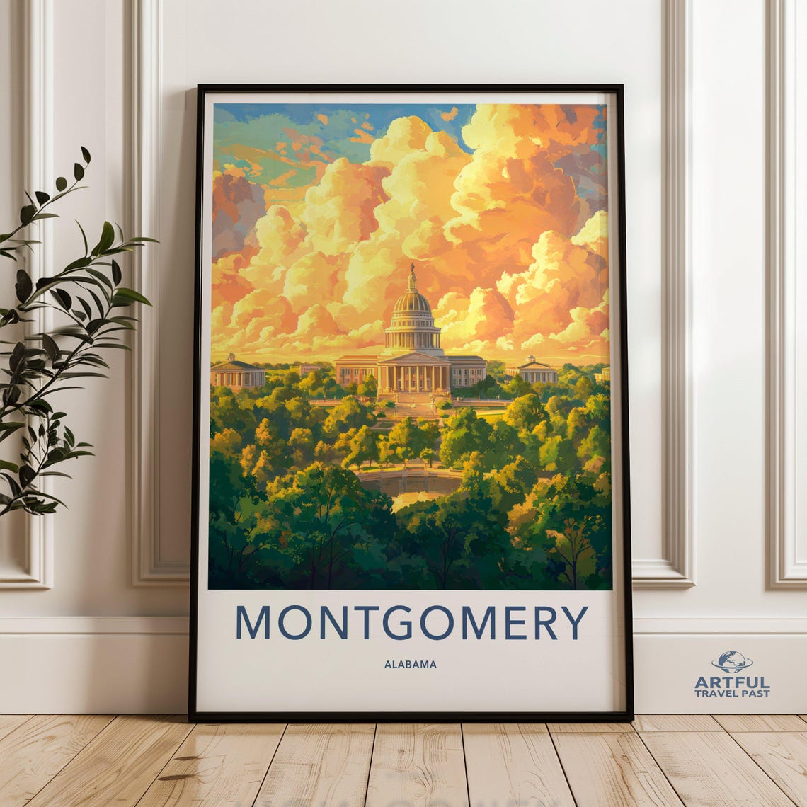 Montgomery Alabama Capitol Building Sunset Clouds Travel Poster