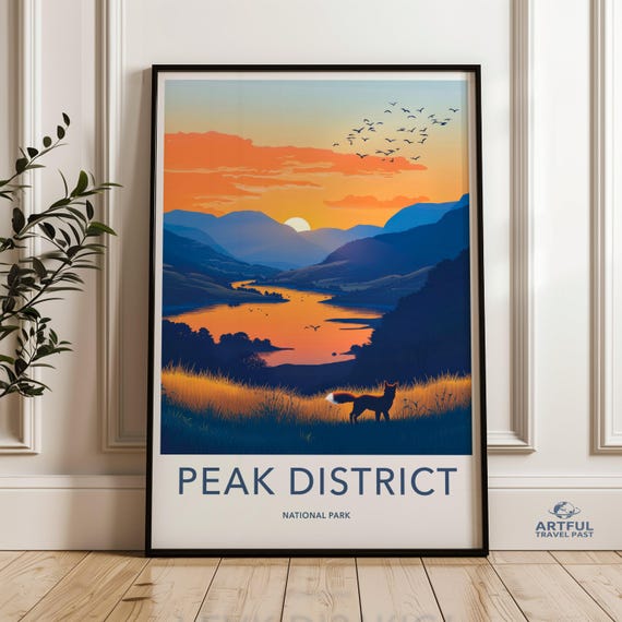 Peak District Wall Art National Park Sunset Print Scenic Landscape Artwork Nature Illustration Decor Mountain View Poster