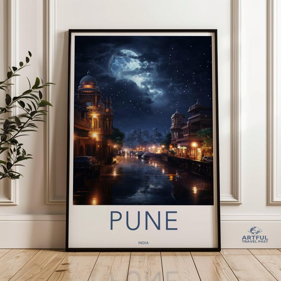 Pune Nightscape Wall Art Print City Skyline Artwork Cityscape Poster Moonlit Urban Landscape Travel Souvenir Home Decor