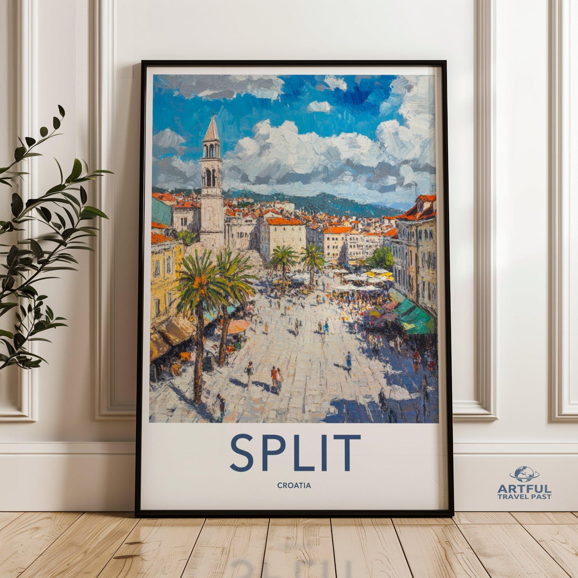 Split Croatia Landscape Wall Art Colorful Cityscape Painting European Travel Decor Mediterranean Village Artwork Print