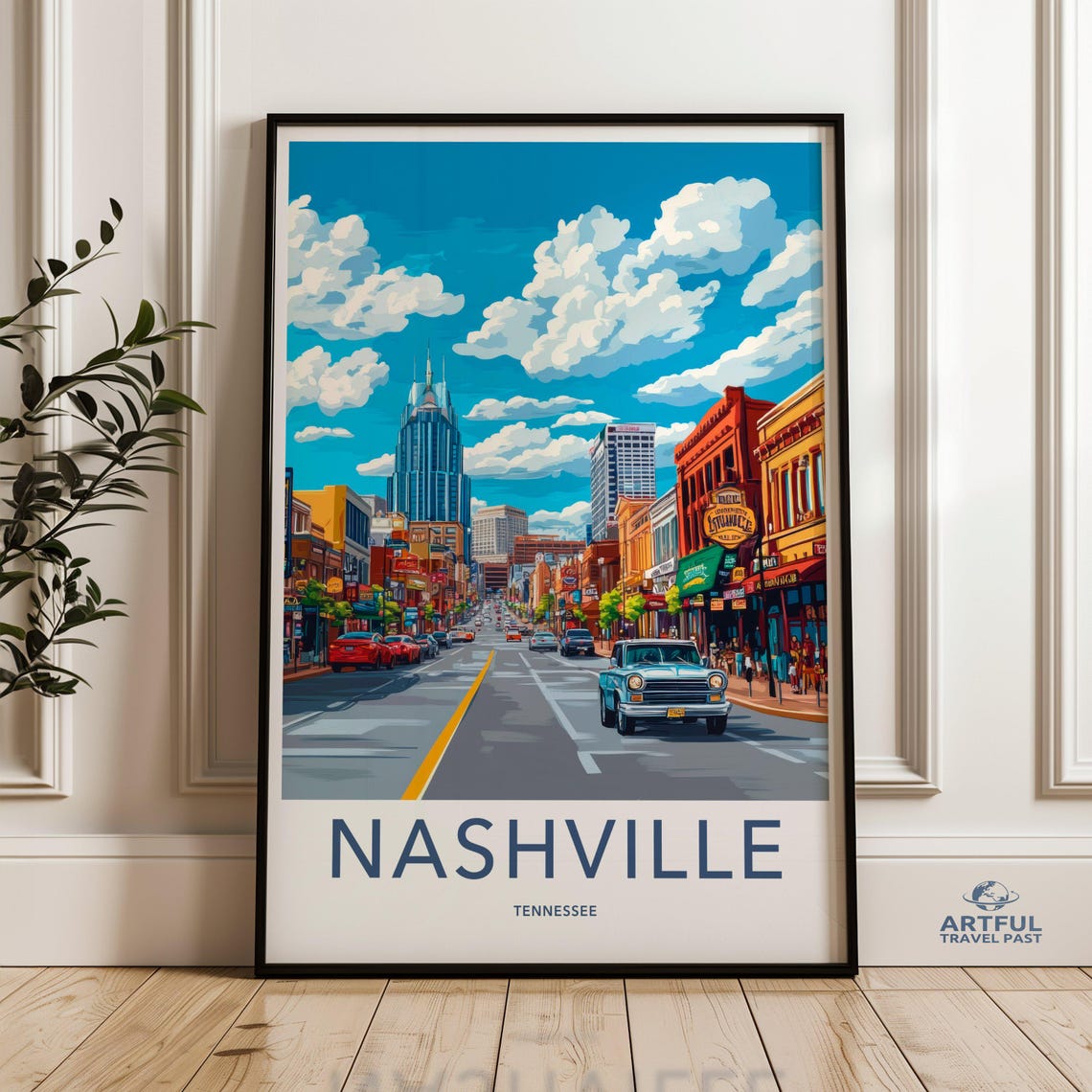 Nashville Tennessee Travel Poster Broadway Honky Tonk Street