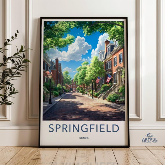 Springfield Illinois Wall Art Vintage Downtown Street Scene Print Historic City Poster Travel Decor Summer Day Artwork