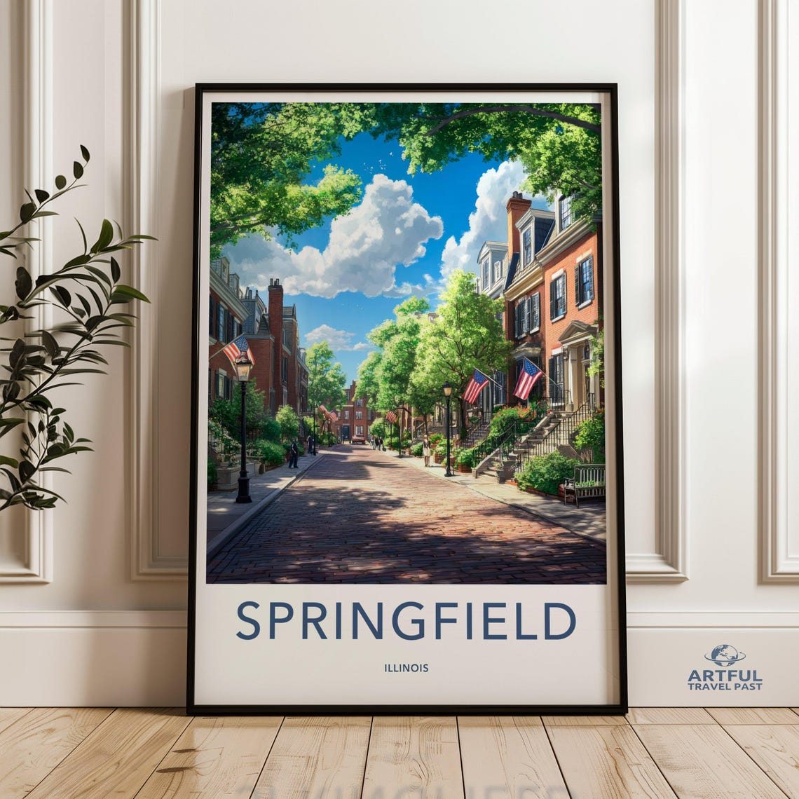 Springfield Illinois Historic Brick Street Flags Travel Poster