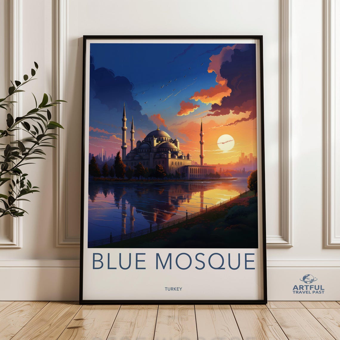 Blue Mosque Istanbul Turkey Sunset Travel Poster Landmark Art