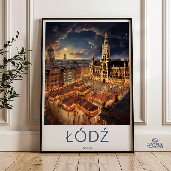 Cityscape Wall Art Vintage City Scene Illustration Poster European Architecture Night Lights Decor