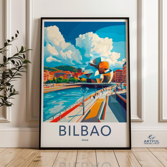 Colorful Urban Bilbao Wall Art Modern Cityscape Poster Spain Landmark Print Unique Home Decor Gift Vibrant Travel Artwork