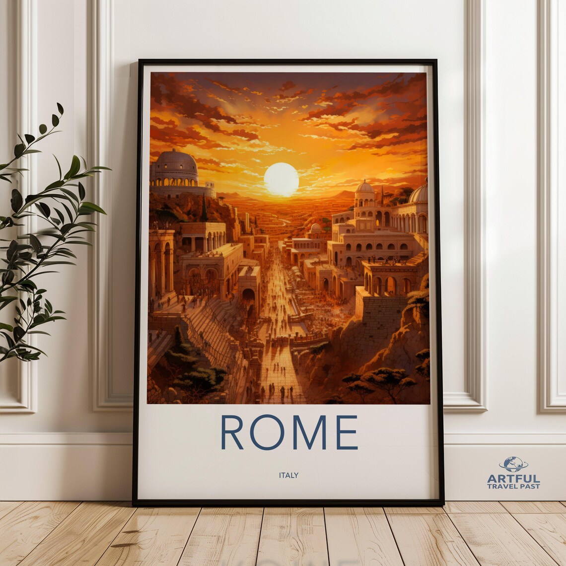 Rome Italy Ancient City Sunset Fantasy Vintage Travel Poster