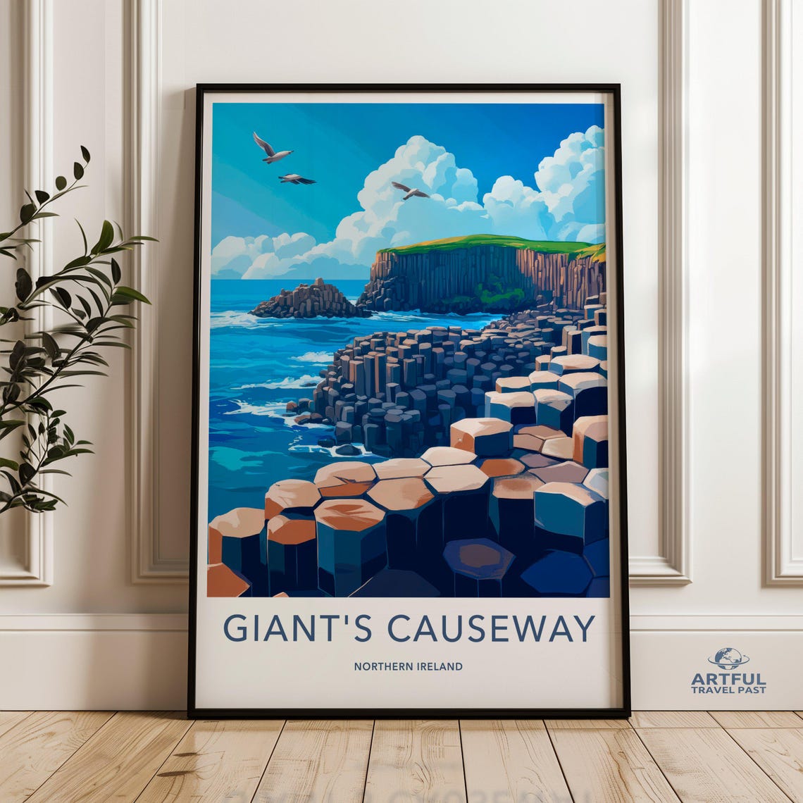 Giants Causeway Basalt Cliffs Northern Ireland Travel Poster