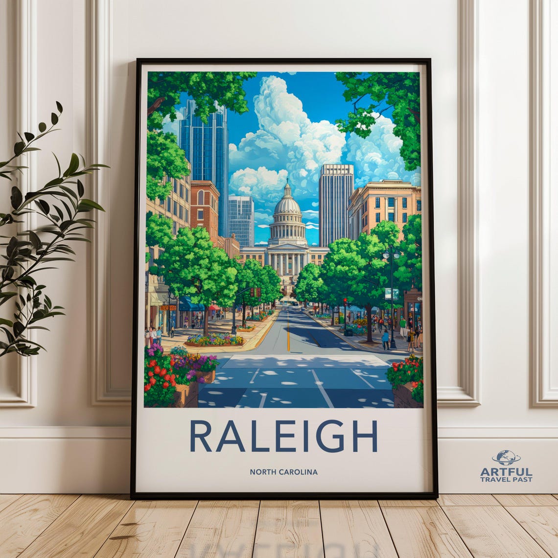 Raleigh North Carolina Capitol Skyline Downtown Travel Poster