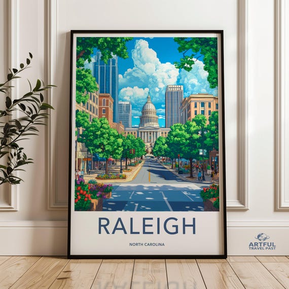 Raleigh North Carolina Wall Art Cityscape Print Downtown Travel Poster Nc Souvenir Home Decor