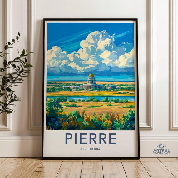 Pierre South Dakota Wall Art Print Cityscape Capitol Building Poster Vibrant Landscape Home Decor Office Decoration