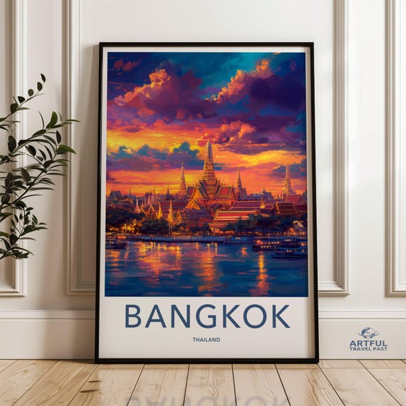 Bangkok Cityscape Wall Art Thailand Sunset View Print Vibrant City Poster Modern Travel Artwork Colorful Urban Decor