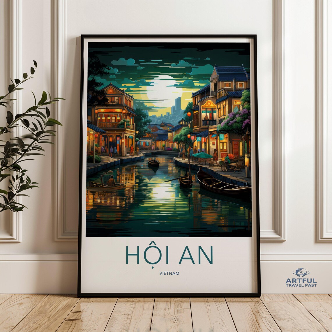 Hoi An Vietnam Lantern Lit River Night Vintage Travel Poster