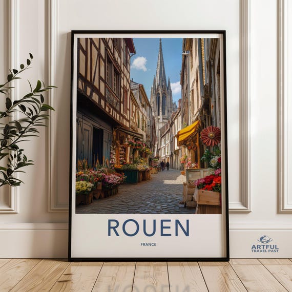 Rouen Cathedral Vintage Wall Art French Cityscape Print Historic Architecture Poster Street Scene Artwork Home Decor