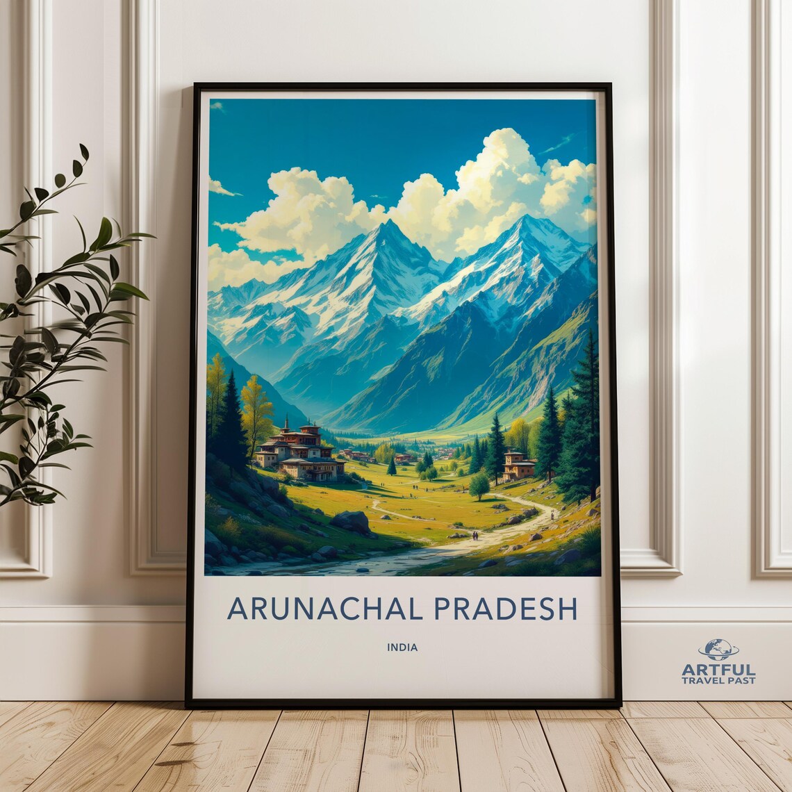Arunachal Pradesh India Snowy Himalayan Peaks Mountain Village Poster