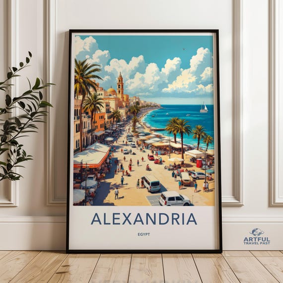Alexandria Beach Poster Coastal Egypt Wall Art Travel Destination Print Surf Decor Cityscape Tropical Home