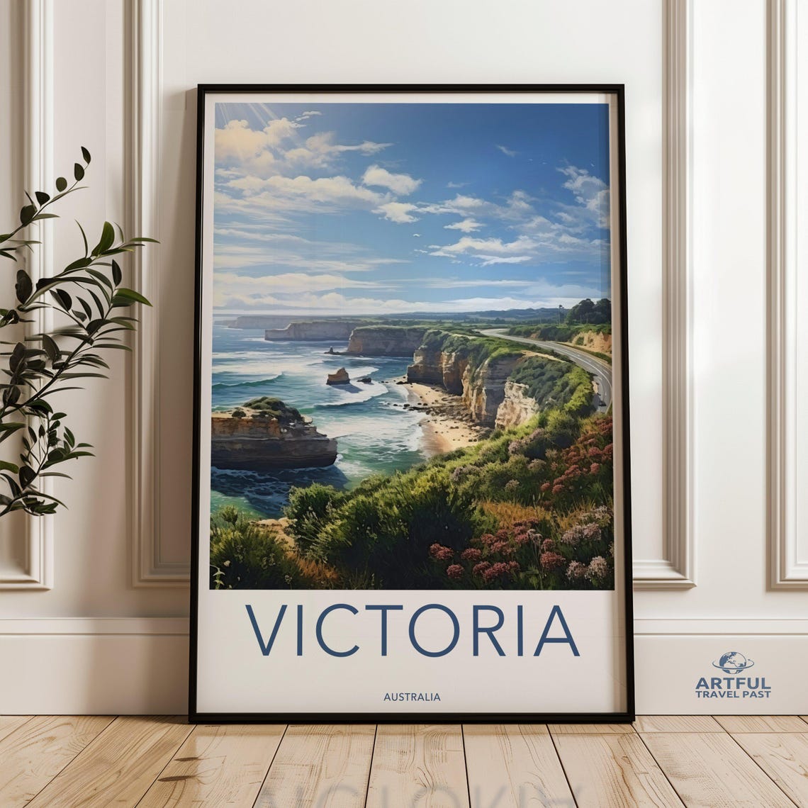 Victoria Australia Coastal Cliffs Vintage Travel Retro Style Poster
