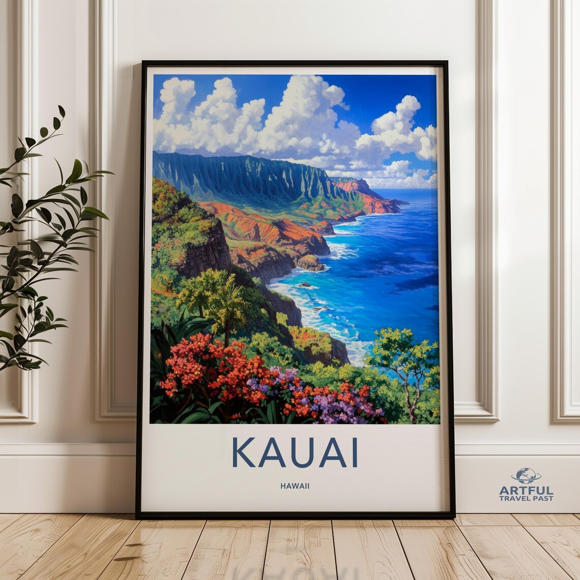 Kauai Hawaii Island Tropical Cliff Coast Ocean Travel Poster