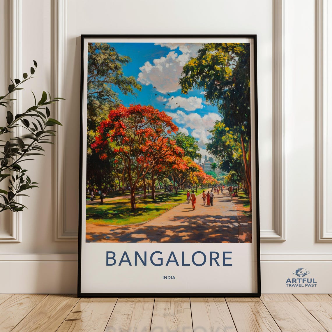 Bangalore India Blossoming Park Path Red Flame Trees Travel Poster