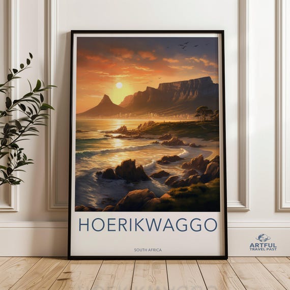 Scenic Hoerikwaggo Sunset Over Mountains And Ocean South Africa Wall Art Serene Landscape Print For Home Or Office Decor