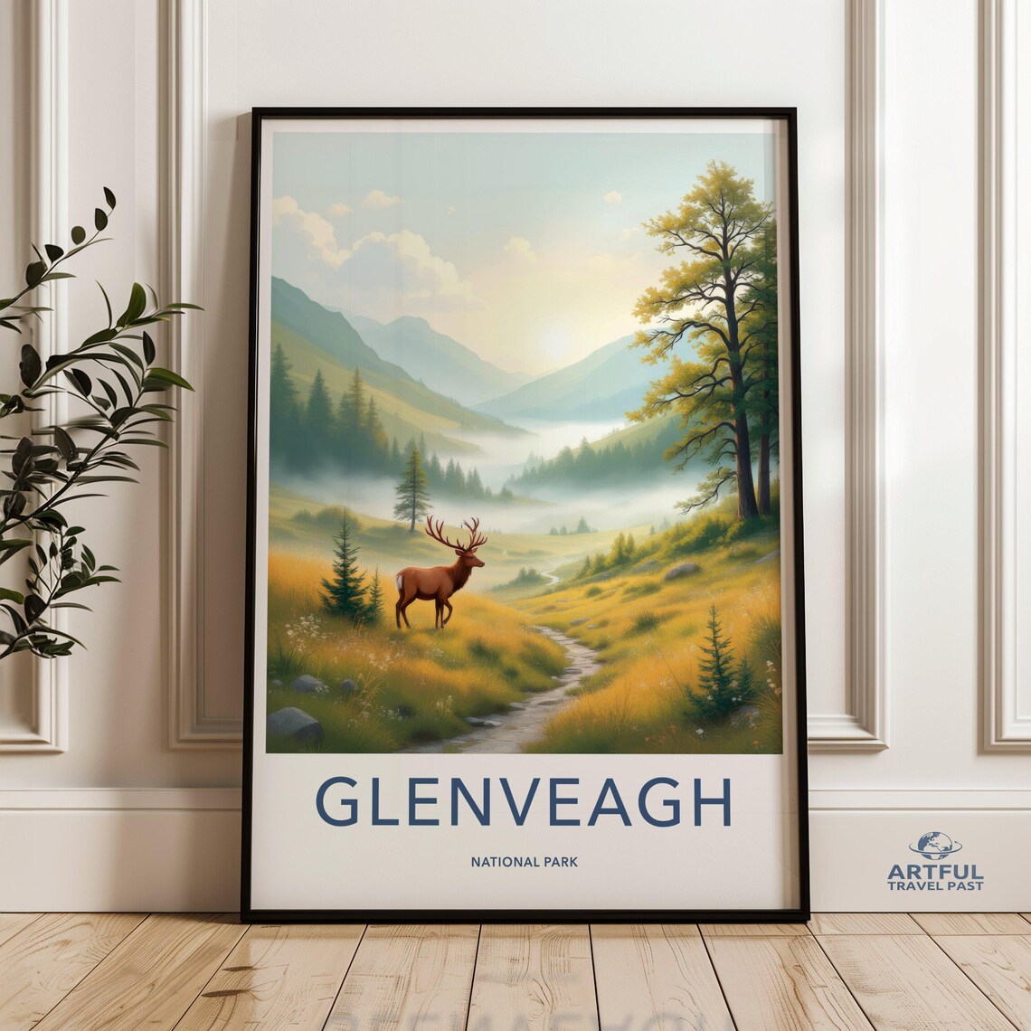 Glenveagh National Park Ireland Vintage Red Deer Travel Poster