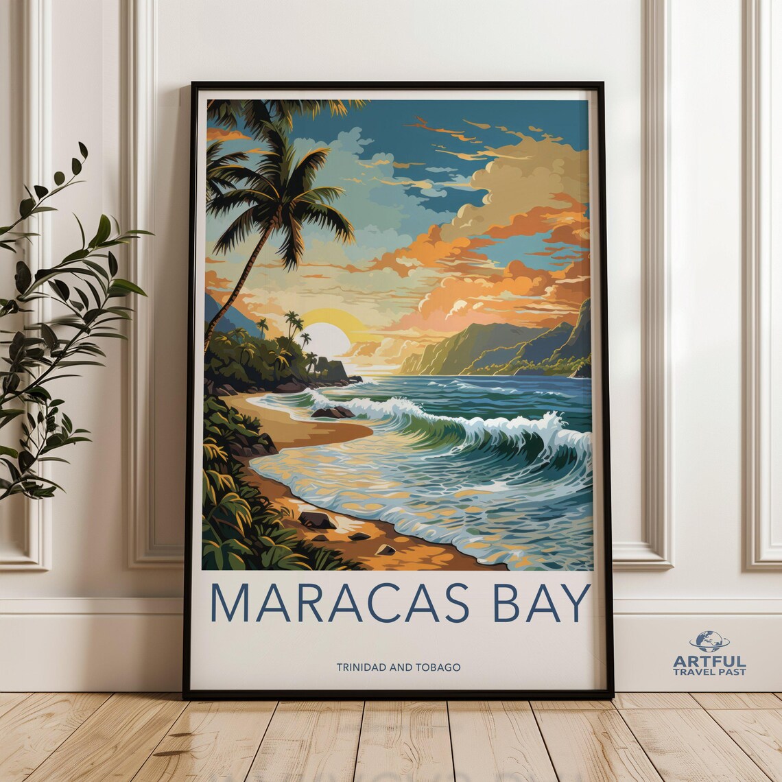 Maracas Bay Trinidad and Tobago Vintage Style Tropical Travel Poster