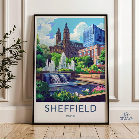 Sheffield England Wall Art Cityscape Print Urban Landscape Decor Modern Poster Travel Illustration Home Office Artwork