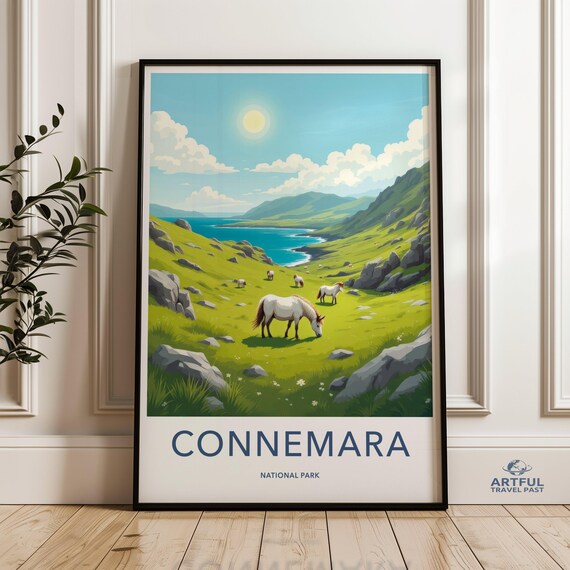 Connemara National Park White Ponies Coast Ireland Travel Poster