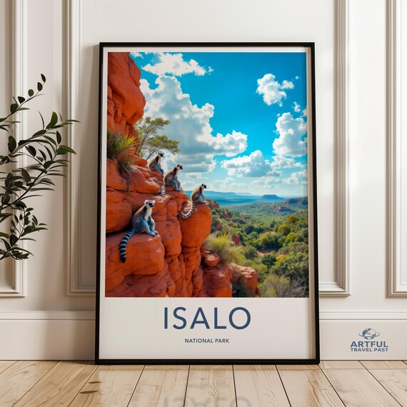 Isalo National Park Ring Tailed Lemurs Red Rocks Travel Poster