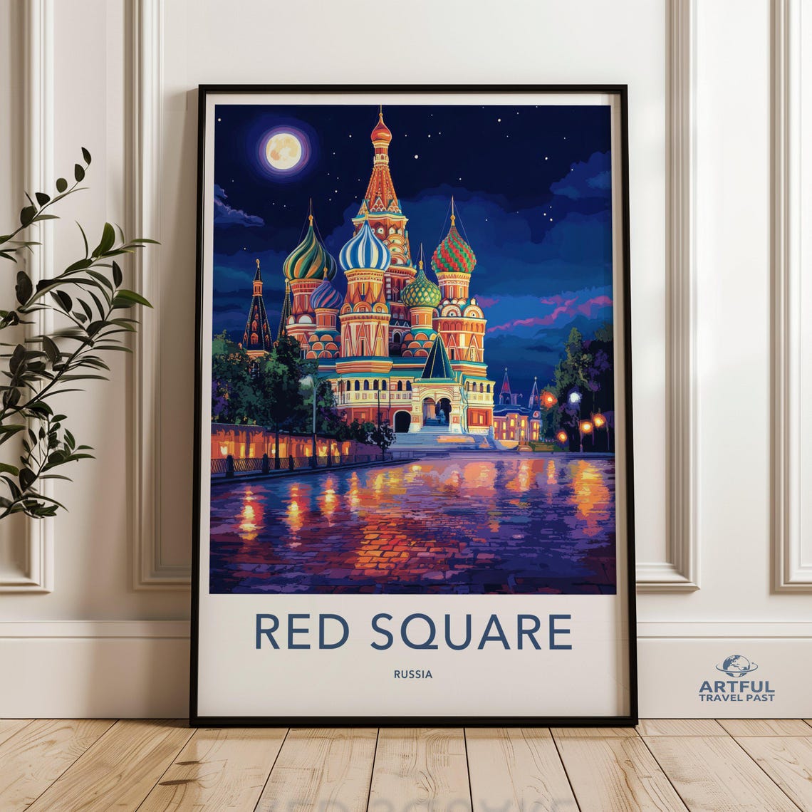Red Square Moscow Night St Basil Cathedral Vintage Travel Poster