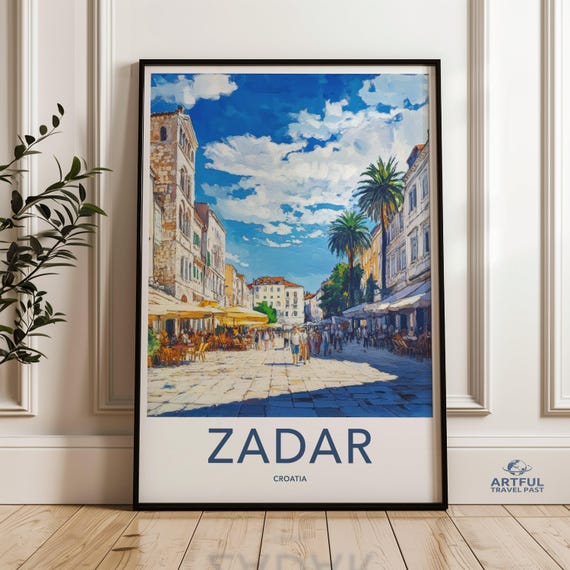 Zadar Croatia Wall Art Print Europe Travel Decor Cityscape Painting Mediterranean Artwork Croatian Townscape Poster