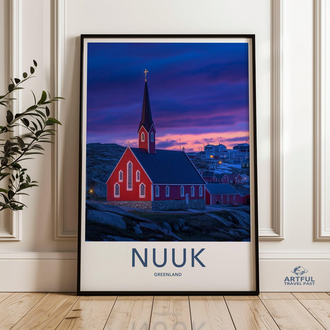 Christian Church In Nuuk Greenland Beautiful Nordic Sunset Scenic Wall Art Vibrant Colors Travel Photography Decor