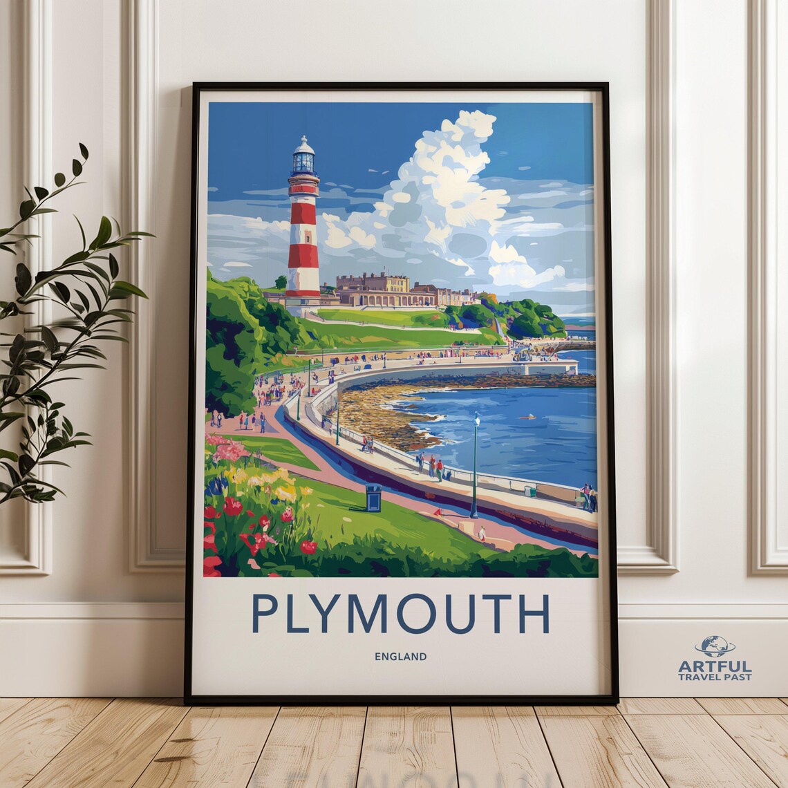 Plymouth Coastal Landscape Poster, England Wall Art