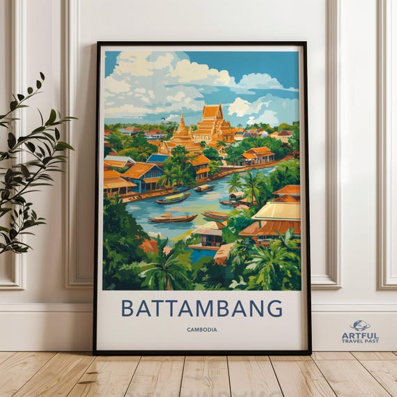 Battambang Cambodia Wall Art Print Vibrant Landscape Poster Southeast Asia Travel Decor Colorful Cityscape Artwork