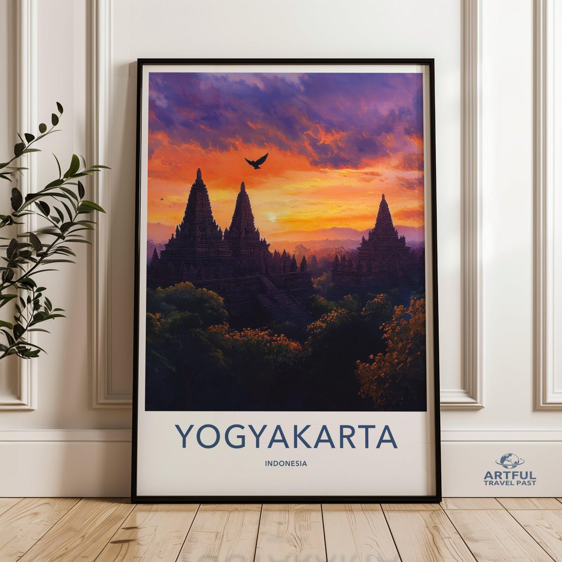 Yogyakarta Indonesia Sunset Temples Golden Hour Travel Poster Art