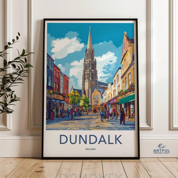 Dundalk Ireland Wall Art Cityscape Print Modern Home Decor Travel Poster Souvenir Street View Illustration