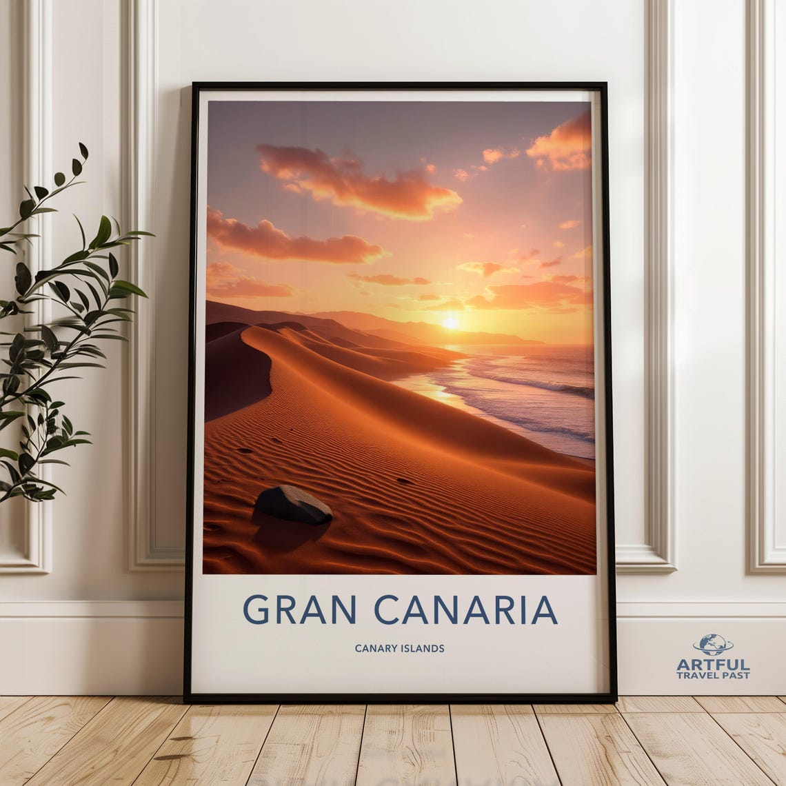 Gran Canaria Desert Dunes Sunset Ocean Canary Islands Travel Poster