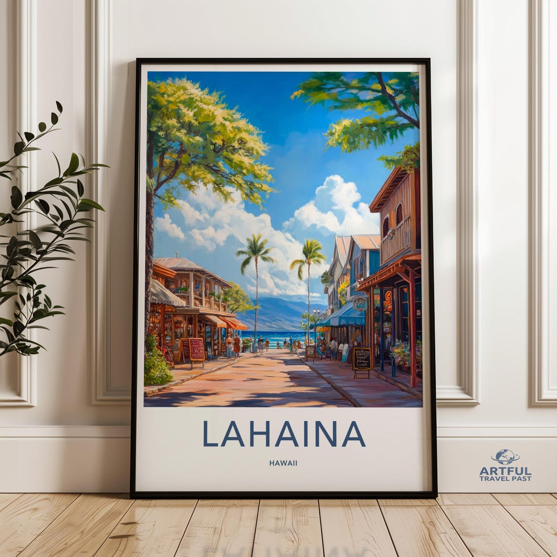 Lahaina Hawaii Street Beach Palm Trees Tropical Travel Poster