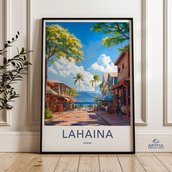 Lahaina Hawaii Street Beach Palm Trees Tropical Travel Poster