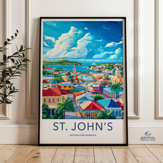 St. John's Antigua and Barbuda Caribbean Harbor Travel Poster
