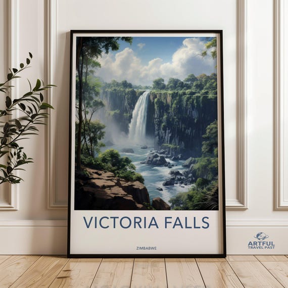 Victoria Falls Poster Zimbabwe Wall Art Travel Print Nature Photography Africa Waterfall Scenic Landscape Decor