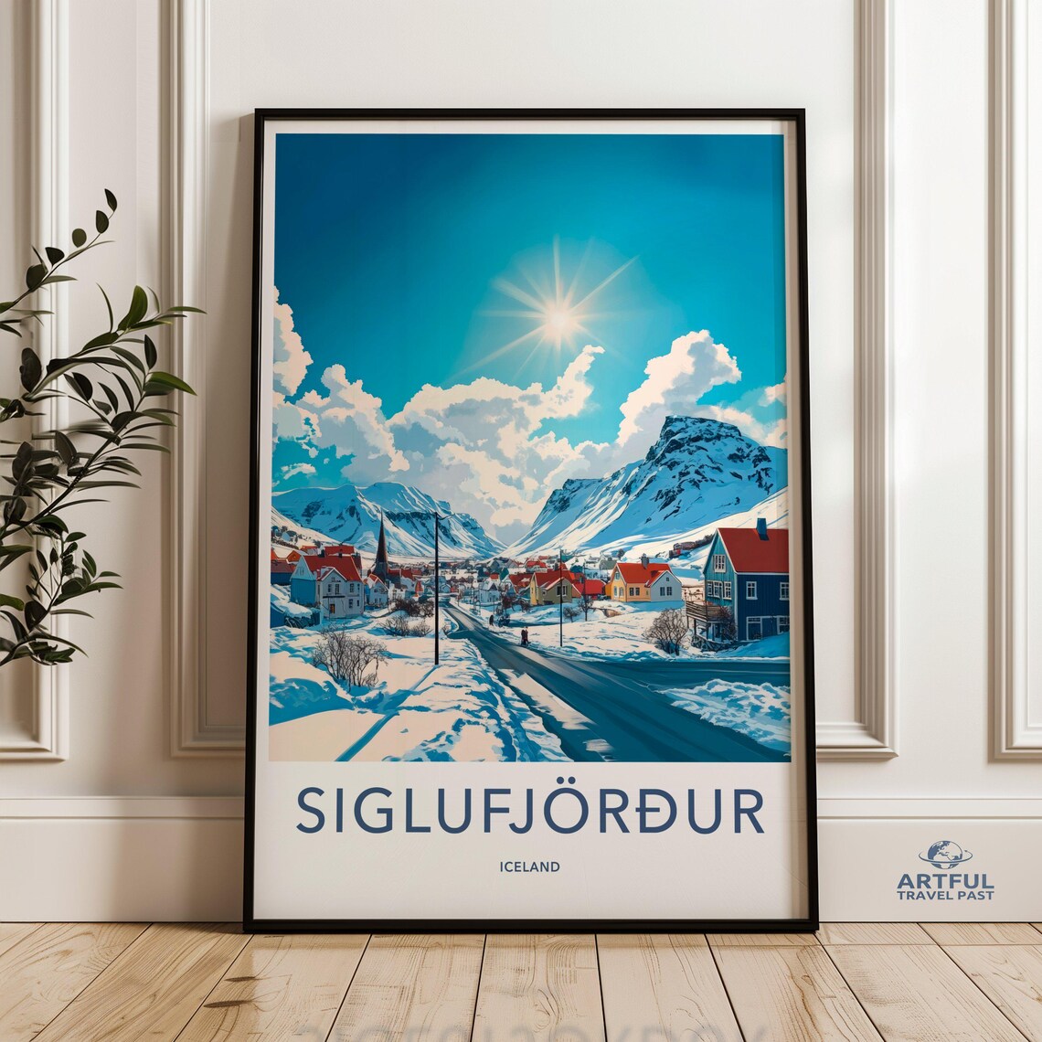 Siglufjörður Iceland Winter Snow Village Mountain Travel Poster