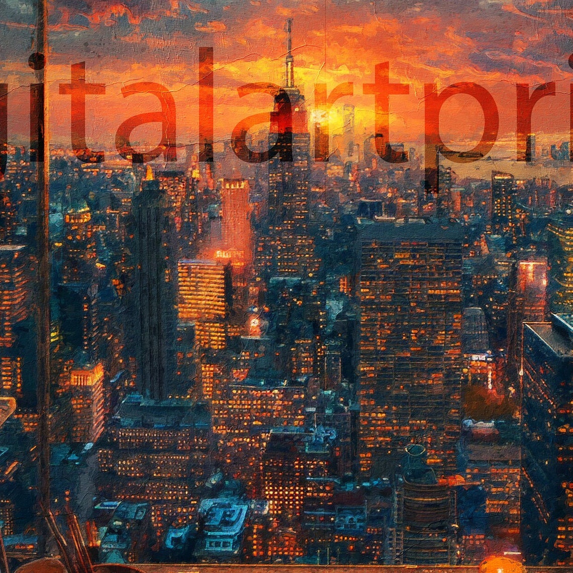New York City Skyline Sunset from Artist Studio Window Art Print - Image 3