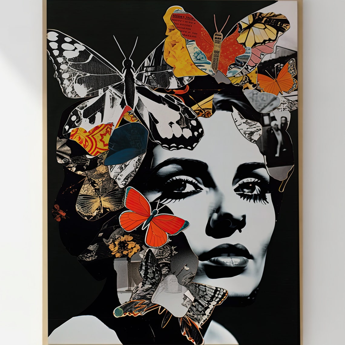 Pop Art Butterfly Woman Collage Portrait Bold Modern Wall Art - Image 3