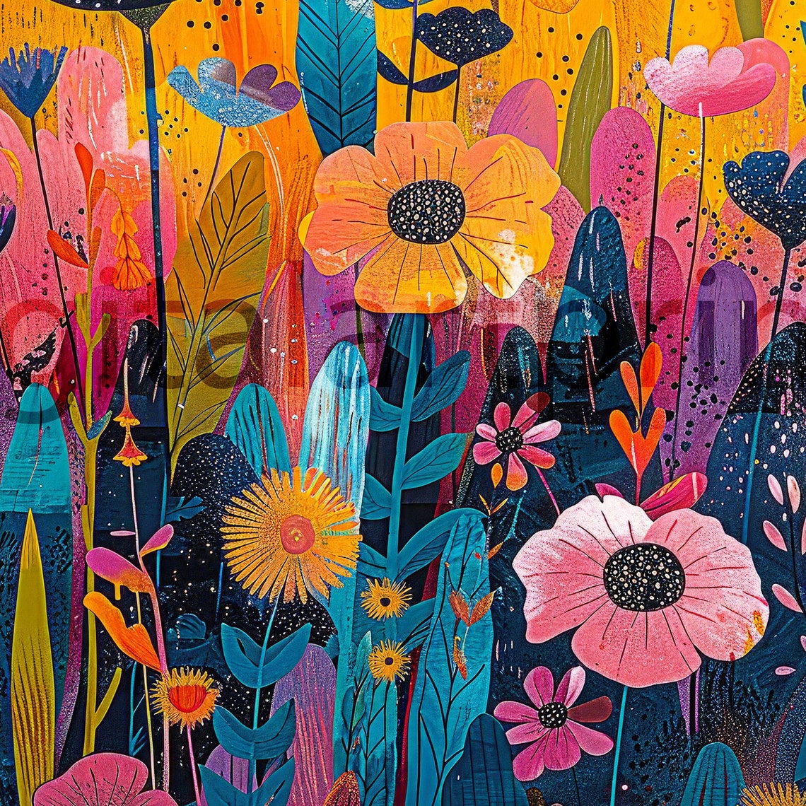 Wildflower Meadow Close-Up Maximalist Botanical Floral Wall Art - Image 3