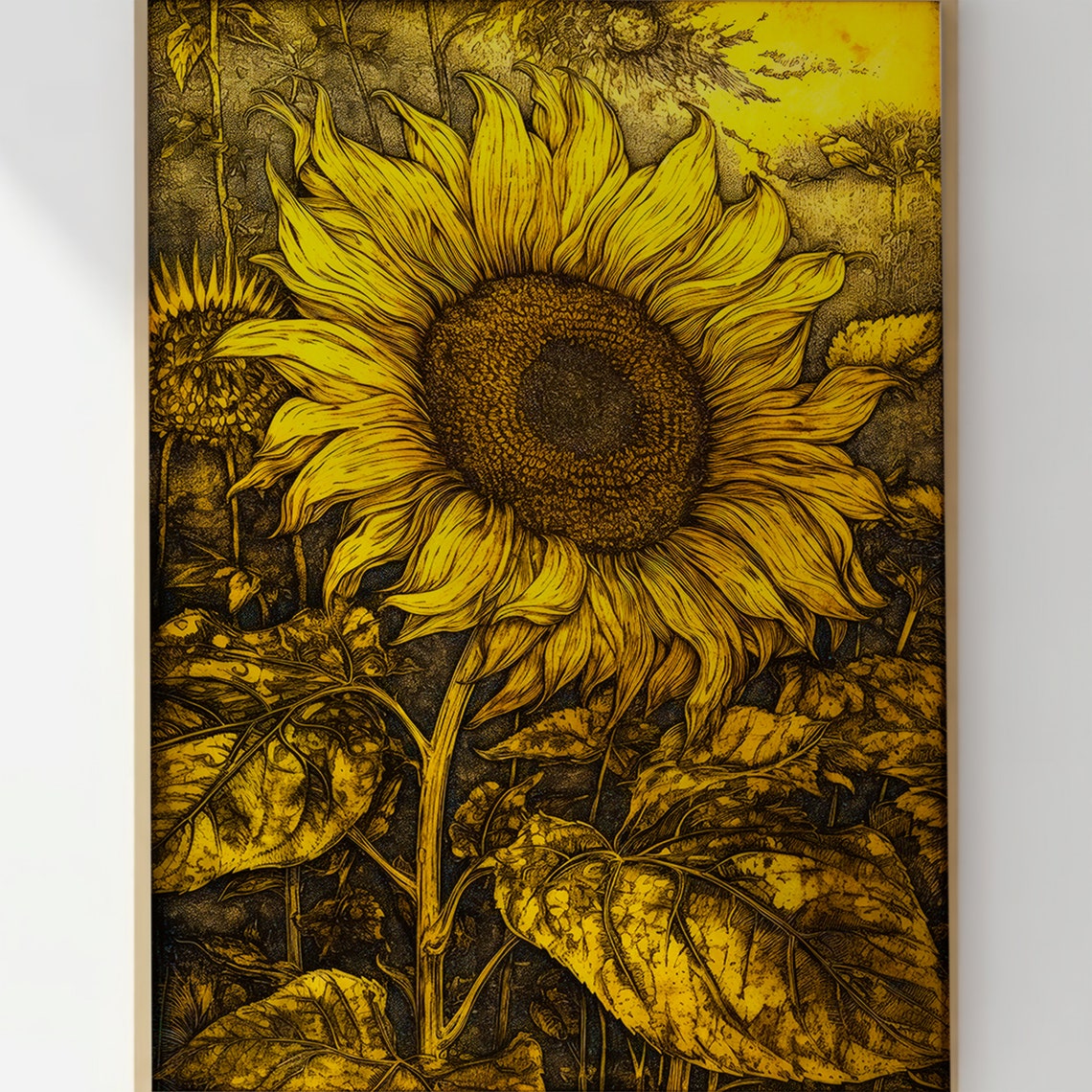 Golden Sunflower Botanical Engraving Intricate Vintage Floral Poster - Image 3