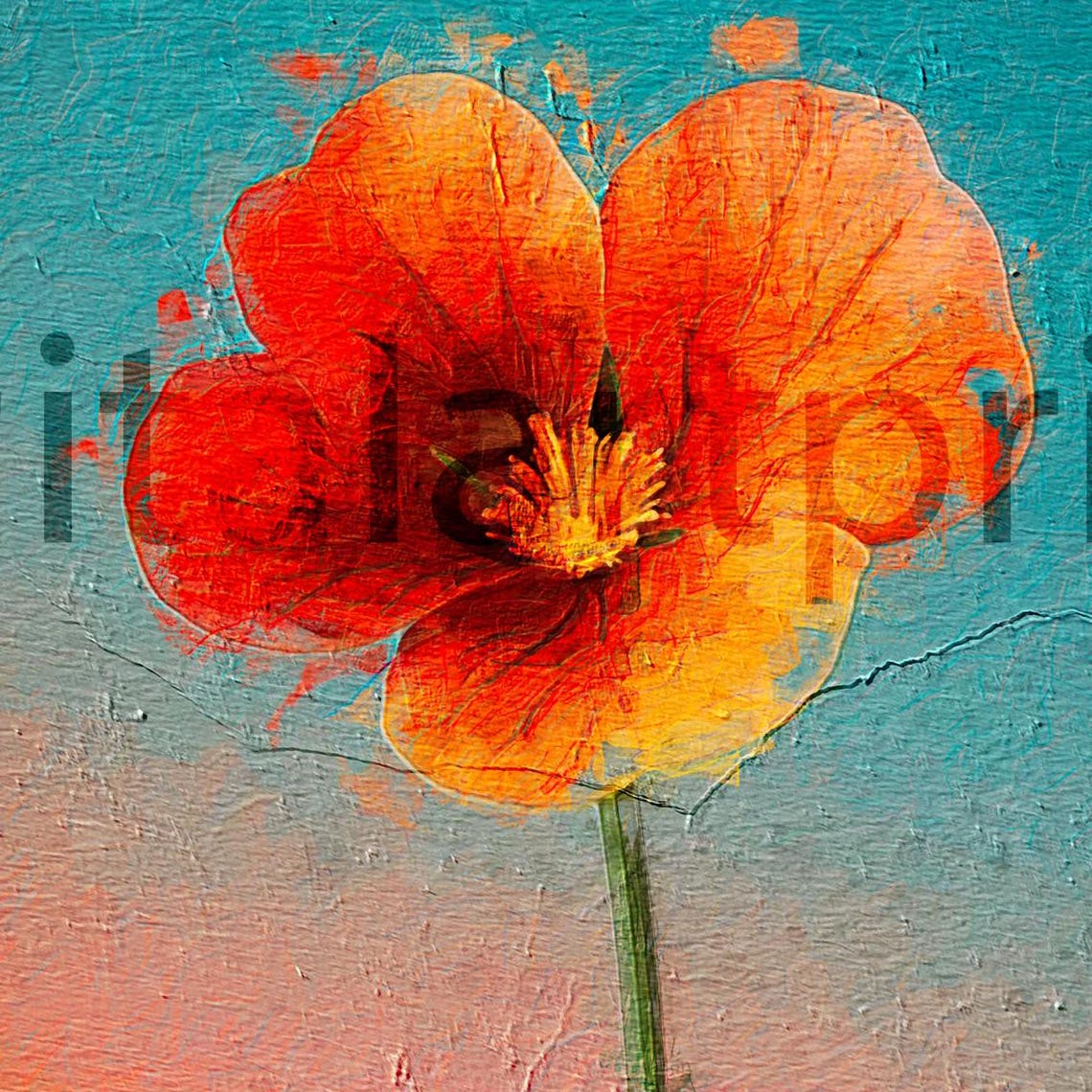 Vibrant Orange Poppy Teal Gradient Minimalist Botanical Art Print - Image 3