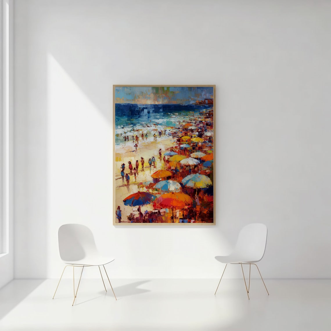 Impressionist Crowded Beach Umbrellas Summer Scene Art Poster - Image 2